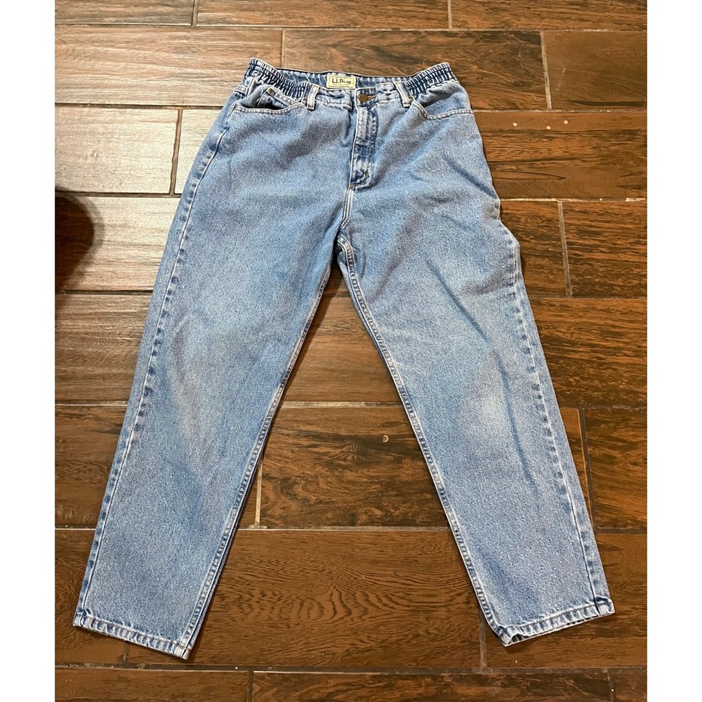 LL Bean Comfort Waist Jeans Light Wash Denim Straight Leg 14 Pet 100% Cotton
